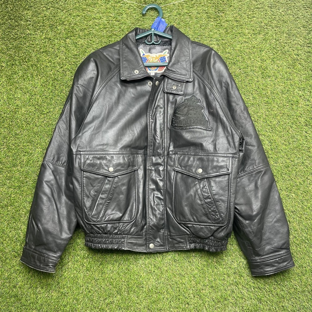 Vintage Columbus Blue Jackets Jacket Mens Large NHL Hockey Jeff Hamilton Leather
